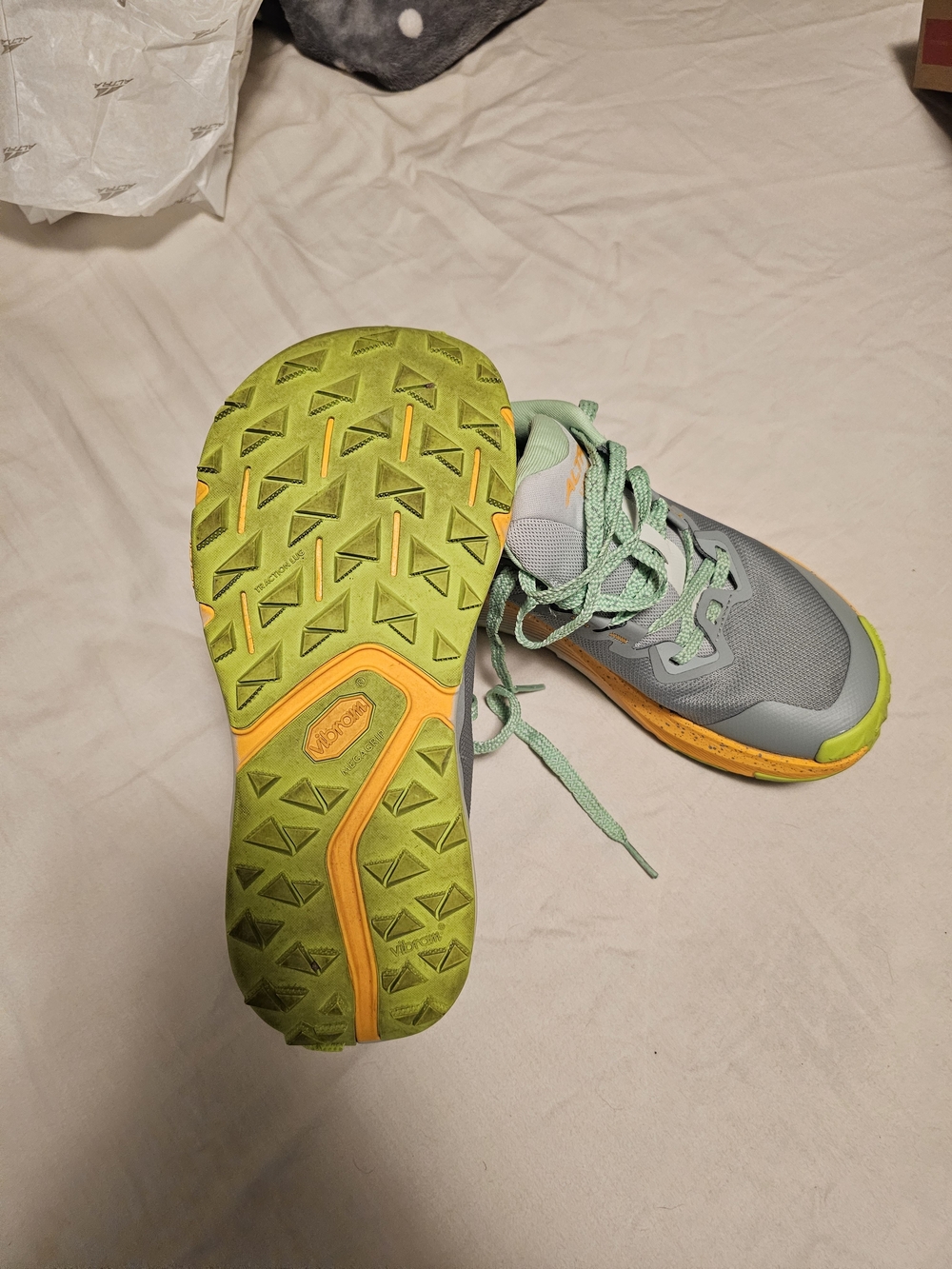 Altra Womens Trail Sneakers in Gray, Mint Green and Yellow-Orange
